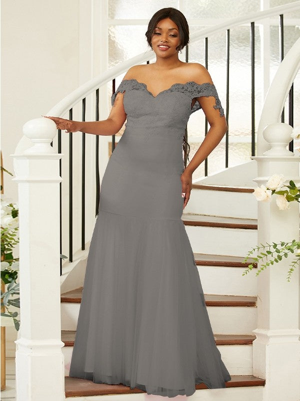 Sheath/Column Stretch Crepe Lace Off-the-Shoulder Sleeveless Floor-Length Bridesmaid Dresses Evening Formal Dress