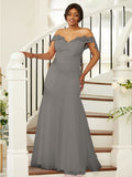 Sheath/Column Stretch Crepe Lace Off-the-Shoulder Sleeveless Floor-Length Bridesmaid Dresses Evening Formal Dress