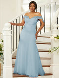 Sheath/Column Stretch Crepe Lace Off-the-Shoulder Sleeveless Floor-Length Bridesmaid Dresses Evening Formal Dress