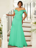Sheath/Column Stretch Crepe Lace Off-the-Shoulder Sleeveless Floor-Length Bridesmaid Dresses Evening Formal Dress