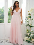 A-Line/Princess Jersey Ruffles V-neck Sleeveless Floor-Length Bridesmaid Dresses Evening Prom Dress