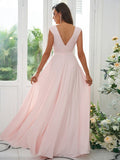 A-Line/Princess Jersey Ruffles V-neck Sleeveless Floor-Length Bridesmaid Dresses Evening Prom Dress