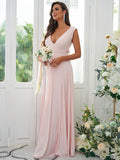 A-Line/Princess Jersey Ruffles V-neck Sleeveless Floor-Length Bridesmaid Dresses Evening Prom Dress