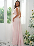 A-Line/Princess Jersey Ruffles V-neck Sleeveless Floor-Length Bridesmaid Dresses Evening Prom Dress