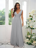 A-Line/Princess Jersey Ruffles V-neck Sleeveless Floor-Length Bridesmaid Dresses Evening Prom Dress
