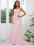 Sheath/Column Stretch Crepe Lace Spaghetti Straps Sleeveless Sweep/Brush Train Bridesmaid Dresses Evening Dress