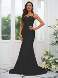 Sheath/Column Stretch Crepe Lace Spaghetti Straps Sleeveless Sweep/Brush Train Bridesmaid Dresses Evening Dress