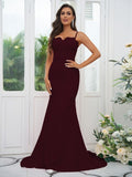Sheath/Column Stretch Crepe Lace Spaghetti Straps Sleeveless Sweep/Brush Train Bridesmaid Dresses Evening Dress