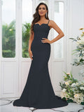 Sheath/Column Stretch Crepe Lace Spaghetti Straps Sleeveless Sweep/Brush Train Bridesmaid Dresses Evening Dress