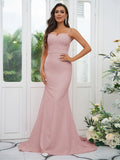 Sheath/Column Stretch Crepe Lace Spaghetti Straps Sleeveless Sweep/Brush Train Bridesmaid Dresses Evening Dress