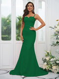 Sheath/Column Stretch Crepe Lace Spaghetti Straps Sleeveless Sweep/Brush Train Bridesmaid Dresses Evening Dress