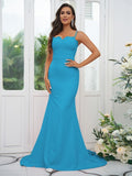Sheath/Column Stretch Crepe Lace Spaghetti Straps Sleeveless Sweep/Brush Train Bridesmaid Dresses Evening Dress