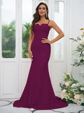 Sheath/Column Stretch Crepe Lace Spaghetti Straps Sleeveless Sweep/Brush Train Bridesmaid Dresses Evening Dress