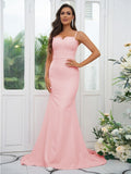 Sheath/Column Stretch Crepe Lace Spaghetti Straps Sleeveless Sweep/Brush Train Bridesmaid Dresses Evening Dress