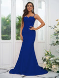 Sheath/Column Stretch Crepe Lace Spaghetti Straps Sleeveless Sweep/Brush Train Bridesmaid Dresses Evening Dress