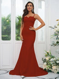 Sheath/Column Stretch Crepe Lace Spaghetti Straps Sleeveless Sweep/Brush Train Bridesmaid Dresses Evening Dress