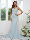 Sheath/Column Stretch Crepe Lace Spaghetti Straps Sleeveless Sweep/Brush Train Bridesmaid Dresses Evening Dress