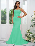 Sheath/Column Stretch Crepe Lace Spaghetti Straps Sleeveless Sweep/Brush Train Bridesmaid Dresses Evening Dress