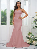 Sheath/Column Stretch Crepe Lace Spaghetti Straps Sleeveless Sweep/Brush Train Bridesmaid Dresses Evening Dress