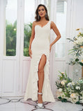 Sheath/Column Stretch Crepe Ruffles One-Shoulder Sleeveless Sweep/Brush Train Bridesmaid Dresses Evening Dress
