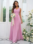 A-Line/Princess Chiffon Ruffles V-neck Sleeveless Floor-Length Bridesmaid Dresses Evening Prom Dress