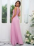 A-Line/Princess Chiffon Ruffles V-neck Sleeveless Floor-Length Bridesmaid Dresses Evening Prom Dress