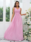 A-Line/Princess Chiffon Ruffles V-neck Sleeveless Floor-Length Bridesmaid Dresses Evening Prom Dress