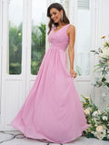 A-Line/Princess Chiffon Ruffles V-neck Sleeveless Floor-Length Bridesmaid Dresses Evening Prom Dress