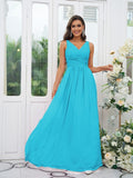 A-Line/Princess Chiffon Ruffles V-neck Sleeveless Floor-Length Bridesmaid Dresses Evening Prom Dress