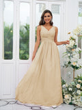 A-Line/Princess Chiffon Ruffles V-neck Sleeveless Floor-Length Bridesmaid Dresses Evening Prom Dress