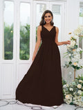 A-Line/Princess Chiffon Ruffles V-neck Sleeveless Floor-Length Bridesmaid Dresses Evening Prom Dress