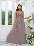A-Line/Princess Chiffon Ruffles V-neck Sleeveless Floor-Length Bridesmaid Dresses Evening Prom Dress