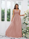 A-Line/Princess Chiffon Ruffles V-neck Sleeveless Floor-Length Bridesmaid Dresses Evening Prom Dress