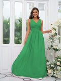 A-Line/Princess Chiffon Ruffles V-neck Sleeveless Floor-Length Bridesmaid Dresses Evening Prom Dress