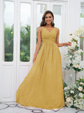 A-Line/Princess Chiffon Ruffles V-neck Sleeveless Floor-Length Bridesmaid Dresses Evening Prom Dress