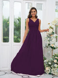 A-Line/Princess Chiffon Ruffles V-neck Sleeveless Floor-Length Bridesmaid Dresses Evening Prom Dress