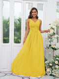 A-Line/Princess Chiffon Ruffles V-neck Sleeveless Floor-Length Bridesmaid Dresses Evening Prom Dress