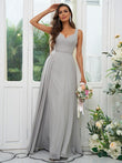 A-Line/Princess Chiffon Ruffles V-neck Sleeveless Floor-Length Bridesmaid Dresses Evening Dress