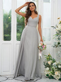 A-Line/Princess Chiffon Ruffles V-neck Sleeveless Floor-Length Bridesmaid Dresses Evening Dress