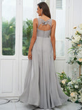 A-Line/Princess Chiffon Ruffles V-neck Sleeveless Floor-Length Bridesmaid Dresses Evening Dress