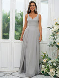 A-Line/Princess Chiffon Ruffles V-neck Sleeveless Floor-Length Bridesmaid Dresses Evening Dress