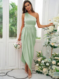 A-Line/Princess Ruffles One-Shoulder Sleeveless Ankle-Length Bridesmaid Dresses				 #BD18055BD0135