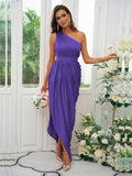 A-Line/Princess Ruffles One-Shoulder Sleeveless Ankle-Length Bridesmaid Dresses				 #BD18055BD0135