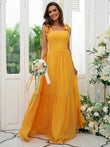 A-Line/Princess Chiffon Ruffles Straps Sleeveless Floor-Length Bridesmaid Dresses Evening Prom Dress