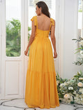 A-Line/Princess Chiffon Ruffles Straps Sleeveless Floor-Length Bridesmaid Dresses Evening Prom Dress