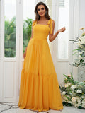 A-Line/Princess Chiffon Ruffles Straps Sleeveless Floor-Length Bridesmaid Dresses Evening Prom Dress