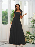 A-Line/Princess Chiffon Ruffles Straps Sleeveless Floor-Length Bridesmaid Dresses Evening Prom Dress