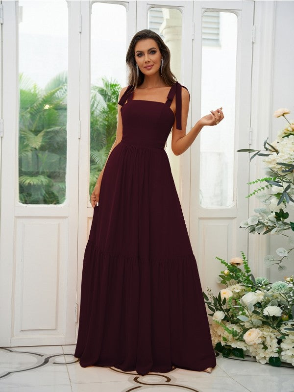A-Line/Princess Chiffon Ruffles Straps Sleeveless Floor-Length Bridesmaid Dresses Evening Prom Dress