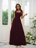 A-Line/Princess Chiffon Ruffles Straps Sleeveless Floor-Length Bridesmaid Dresses Evening Prom Dress
