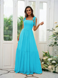 A-Line/Princess Chiffon Ruffles Straps Sleeveless Floor-Length Bridesmaid Dresses Evening Prom Dress